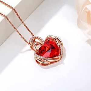 JD&P Swan Love Heart Pendant Necklace for Women Girls, 18k Gold Plated Crystal